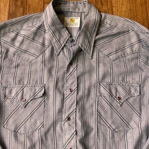 Vintage 70s Dickson Jenkins Western Shirt Mens L Pearl Snap Striped Blue Cowboy